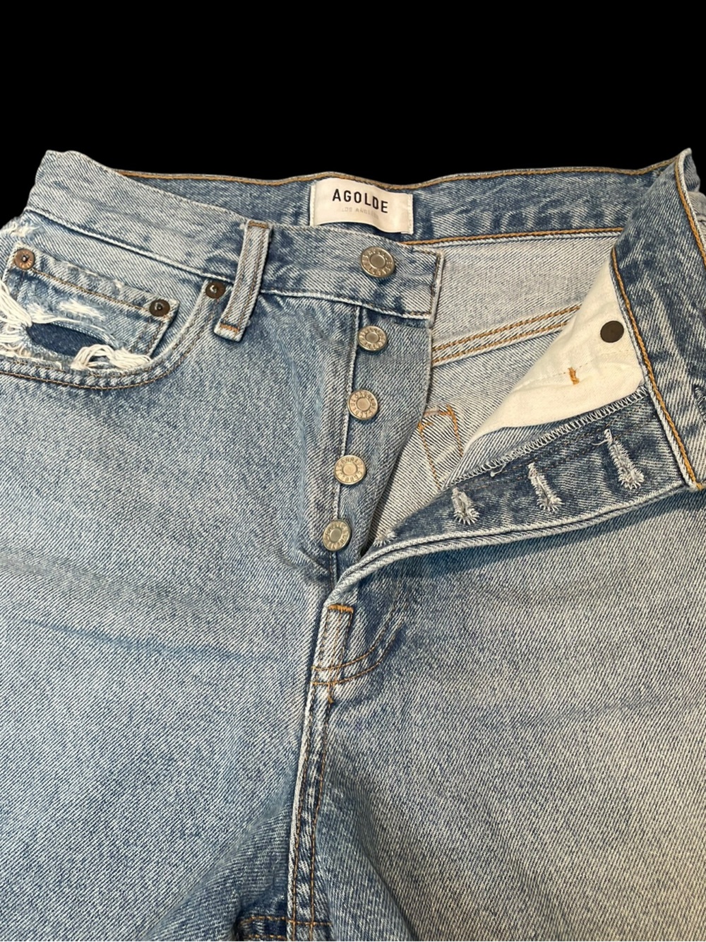 Agolde 24” Cut Off Distressed Frayed Denim Shorts - Picture 3 of 6